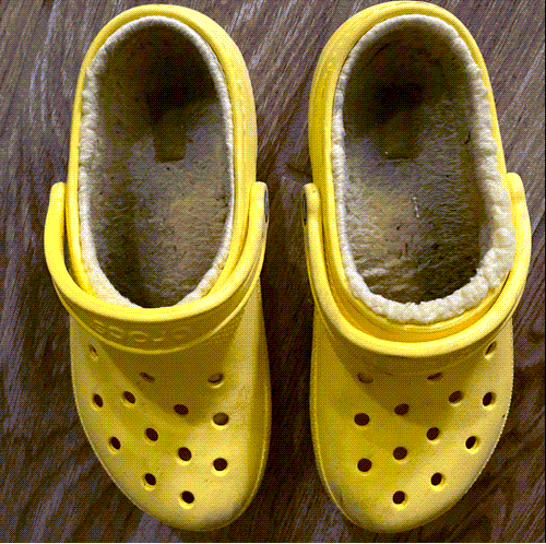 preparing to clean fur lined crocs